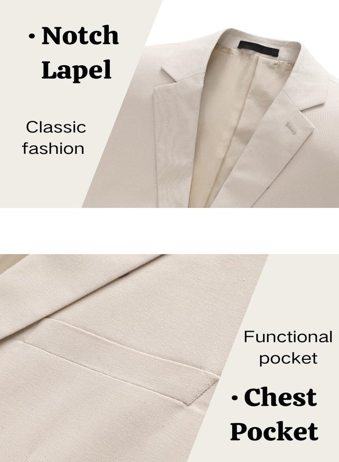 UNINUKOO Mens 2 Piece Suit Linen Summer Top Blazer Pants Sets Beach Wedding Wear Vacation Prom Suits for Men US Size M Khaki - Image 3